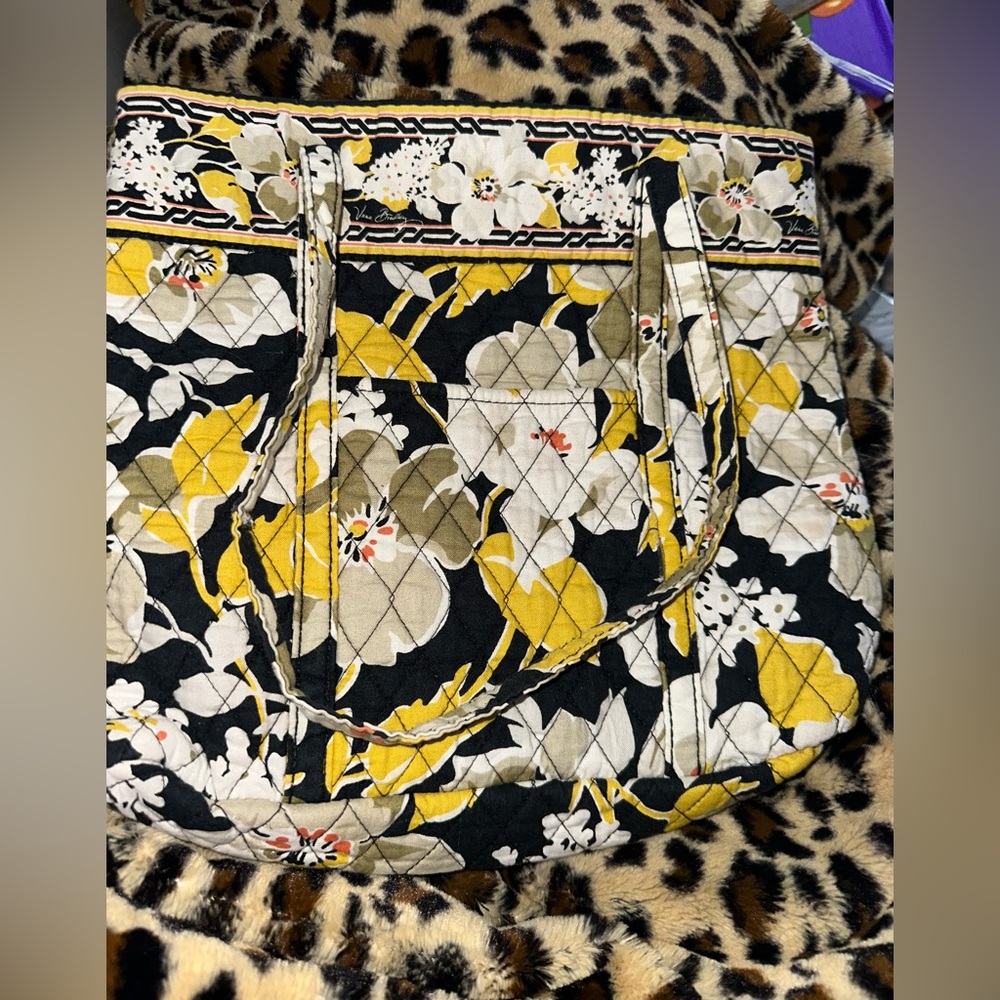 Vera Bradley Retired Dogwood Pattern tote bag in yellow, black, white, grey